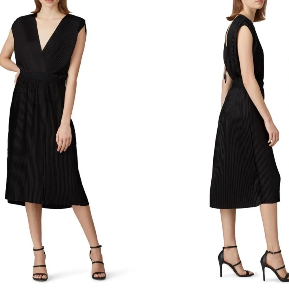 TOME Black Satin Cross Front Pleated Dress - Picture 2 of 12